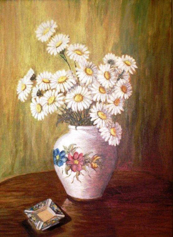 Idnurm painting daisies.